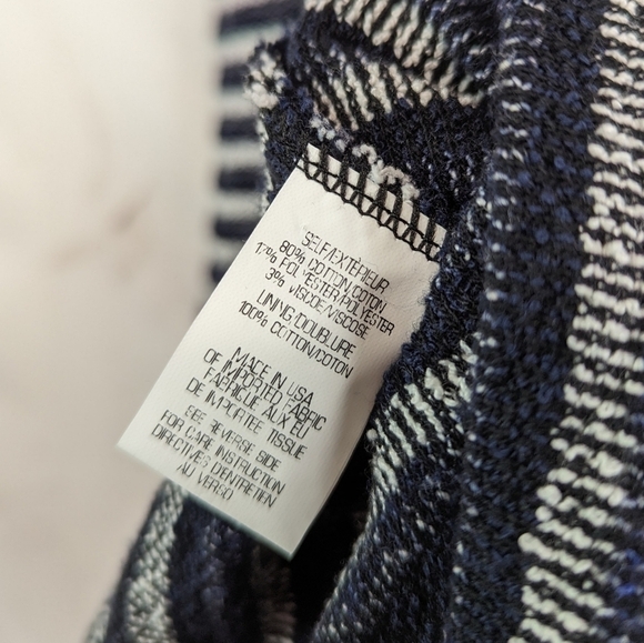 Theory Dress Women 10 Medium Blue Stripe Swing Organic Cotton Crew Neck Texture - Picture 10 of 12